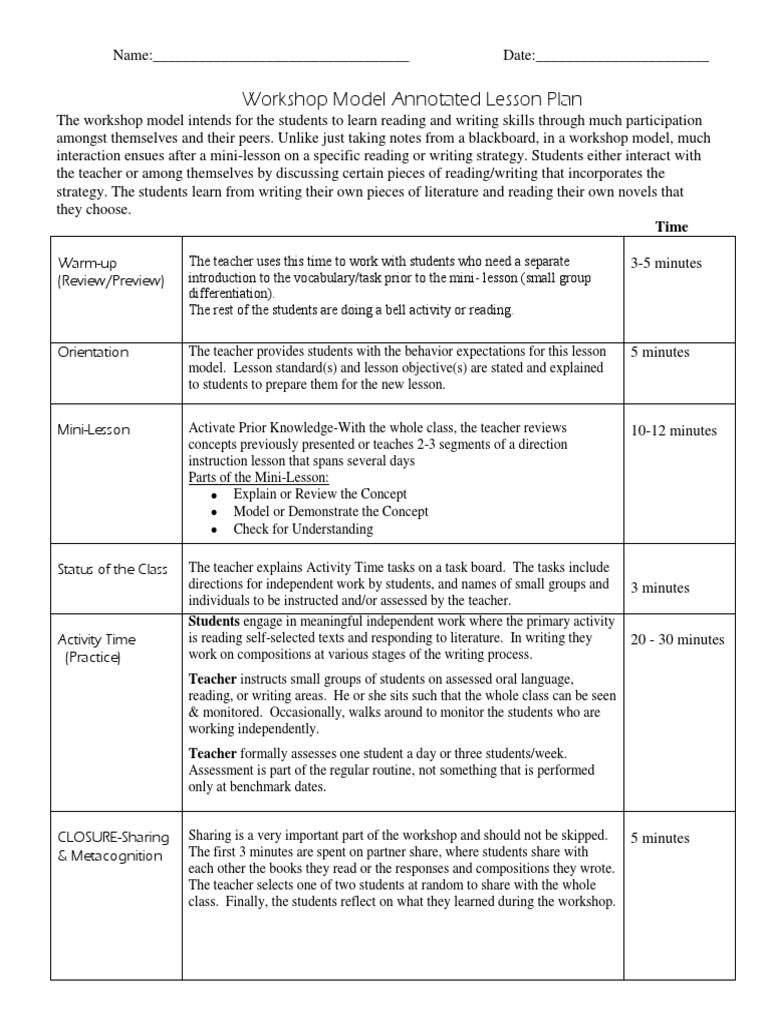 assignment workshop lesson plan