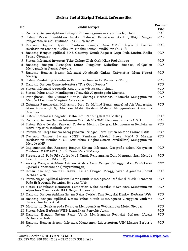 Judul Skripsi Teknik Informatika Yang Mudah Pejuang Skripsi