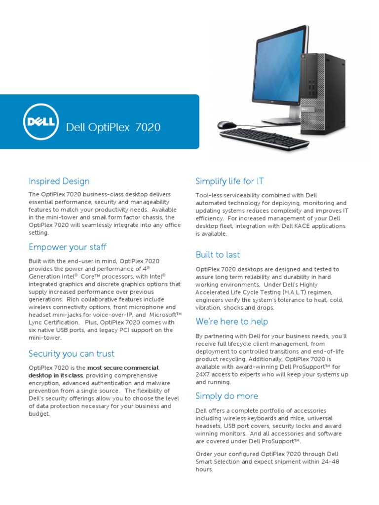 Dell OptiPlex 7020 Technical Spec Sheet FINAL Intel Dell