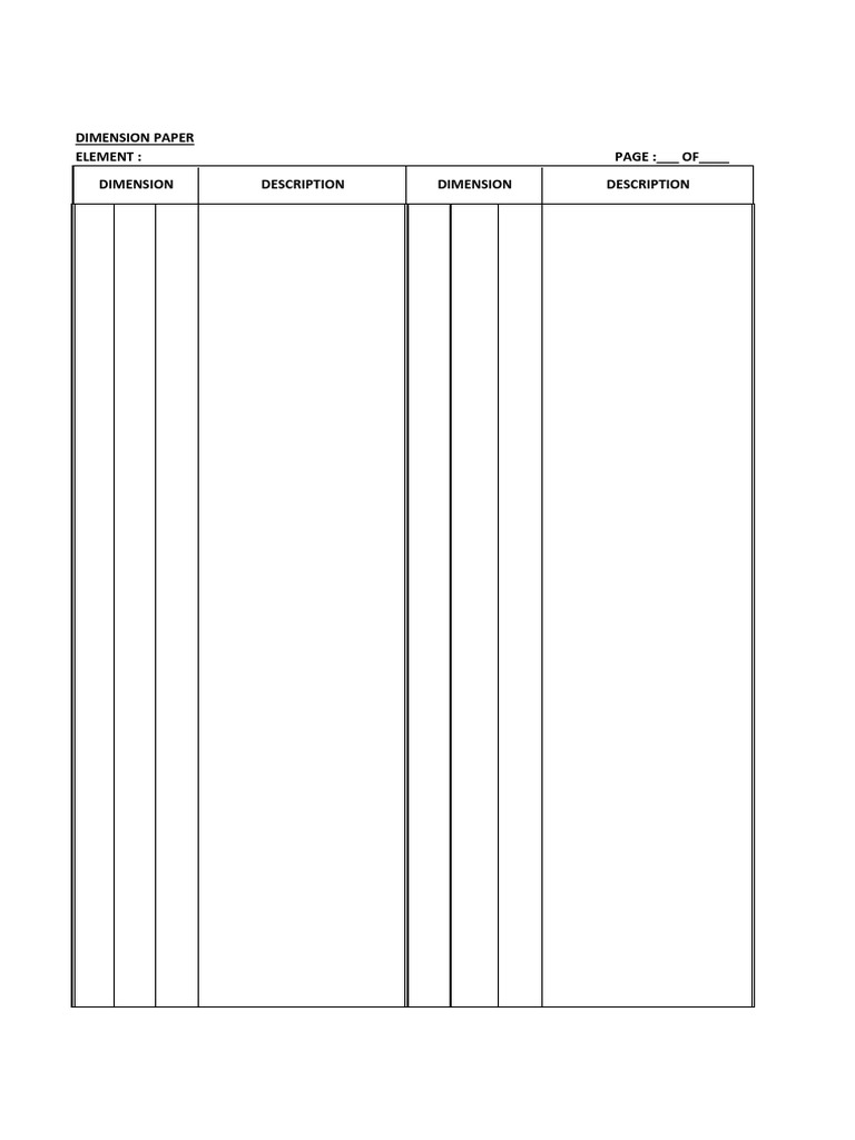 Dimension Paper Element: PAGE: - OF - Dimension Dimension Description ...