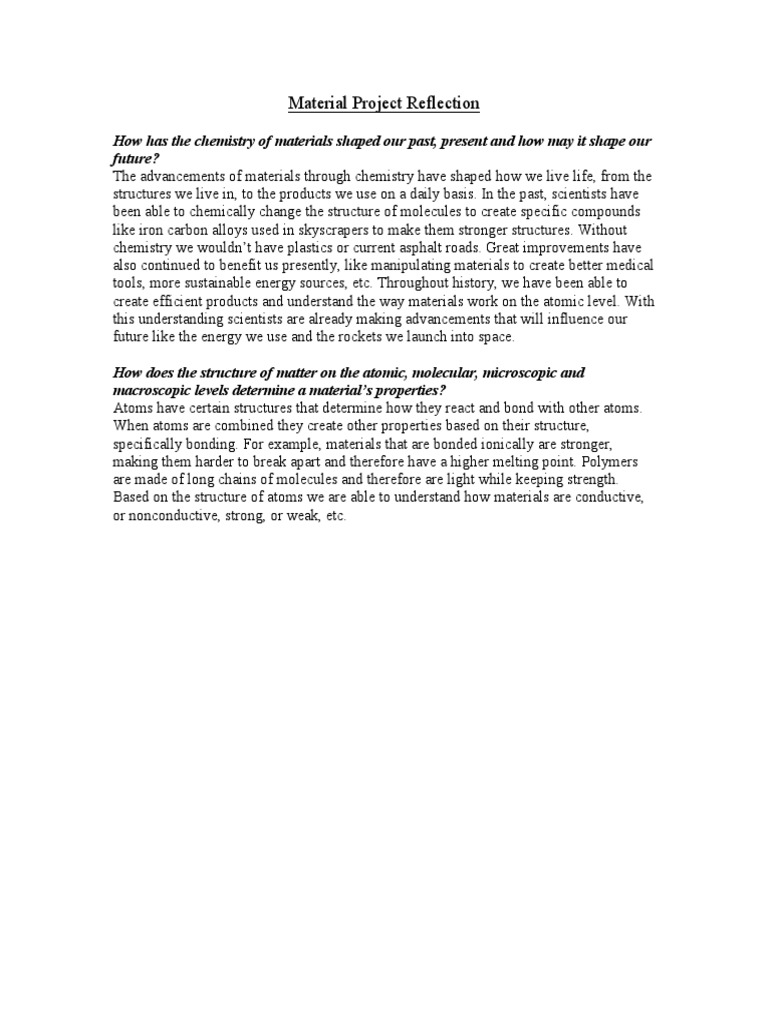 Material Project Reflection | PDF | Science & Mathematics | Technology ...