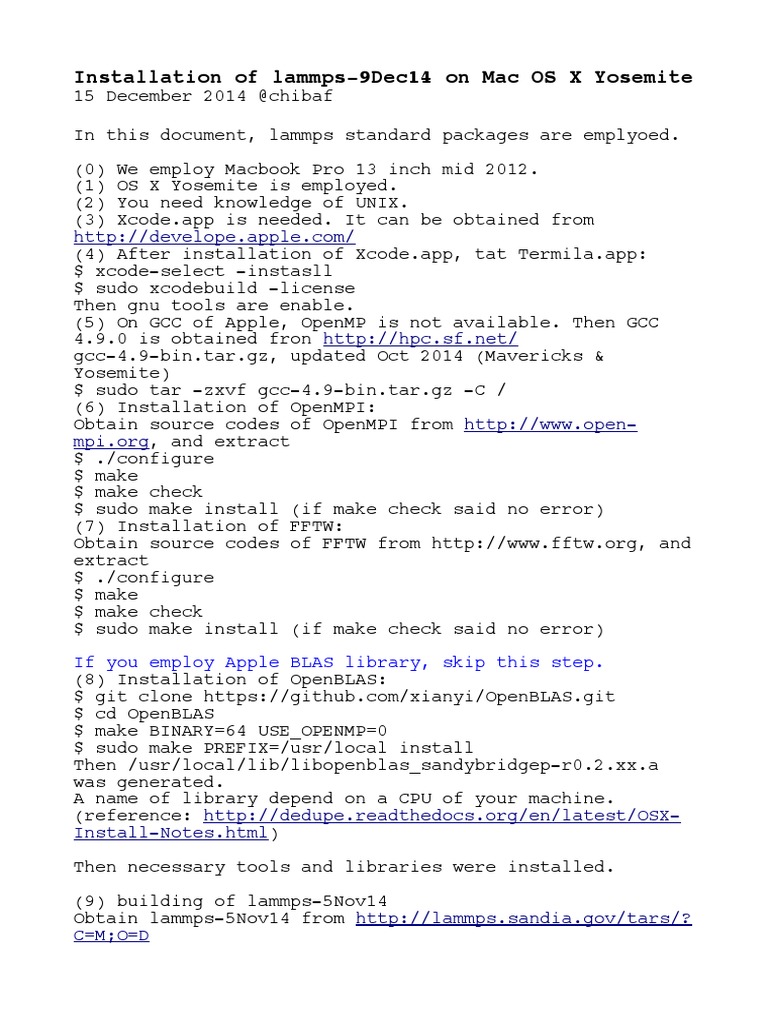 Installation of Lammps-9dec14 On Mac OS X Yosemite | PDF | Xcode | Mac Os