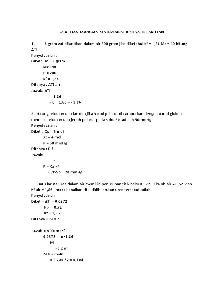 Soal Kimia Kelas Xii