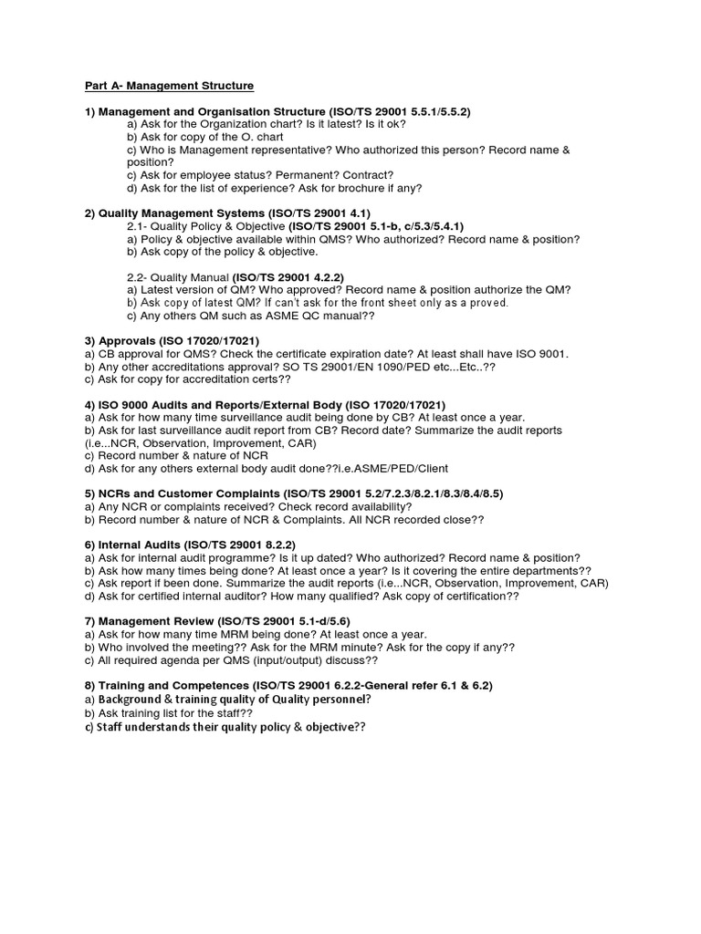 Iso Audit Checklist For Training Department Names