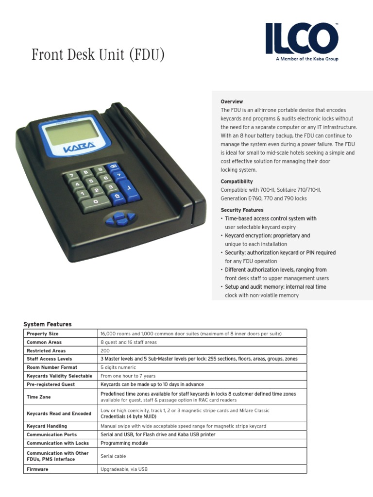 Ilco Front Desk Unit Fdu Factsheet Pdf Usb Computer Architecture