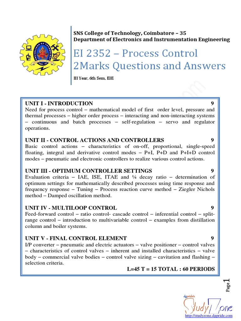 Process Control Q&A for EIE Students | PDF | Actuator | Distillation
