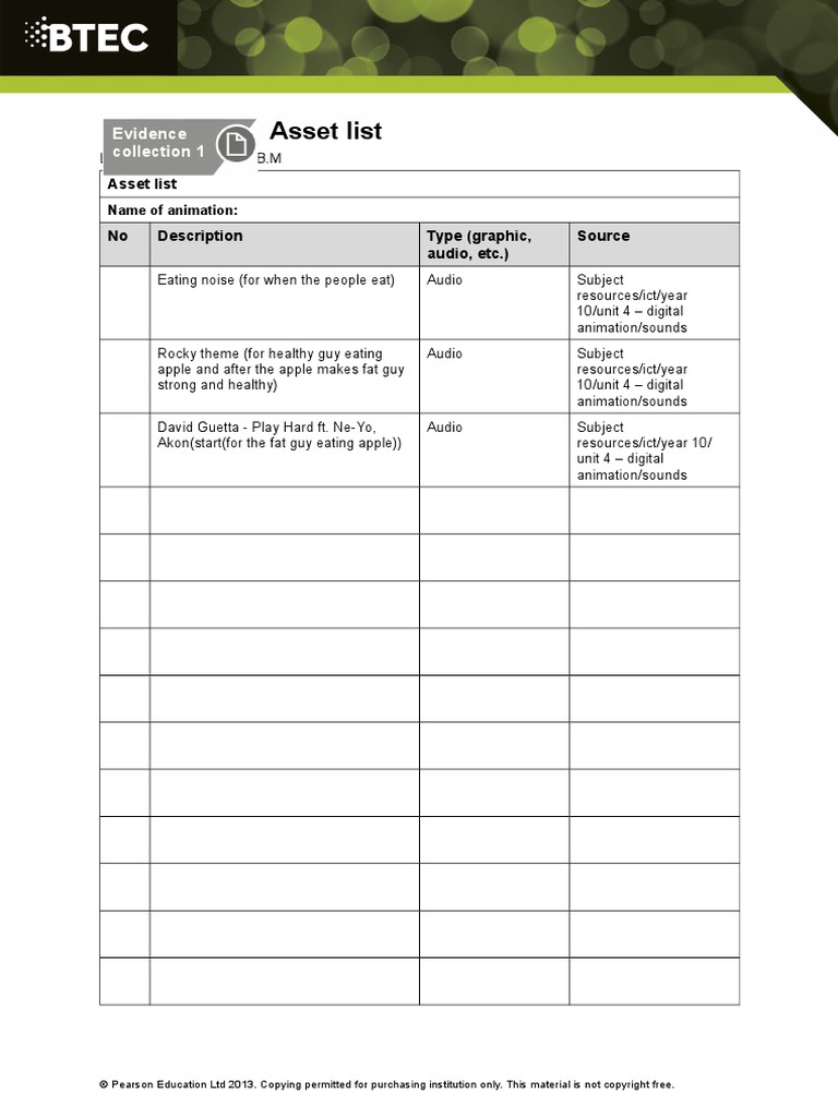Asset List | PDF