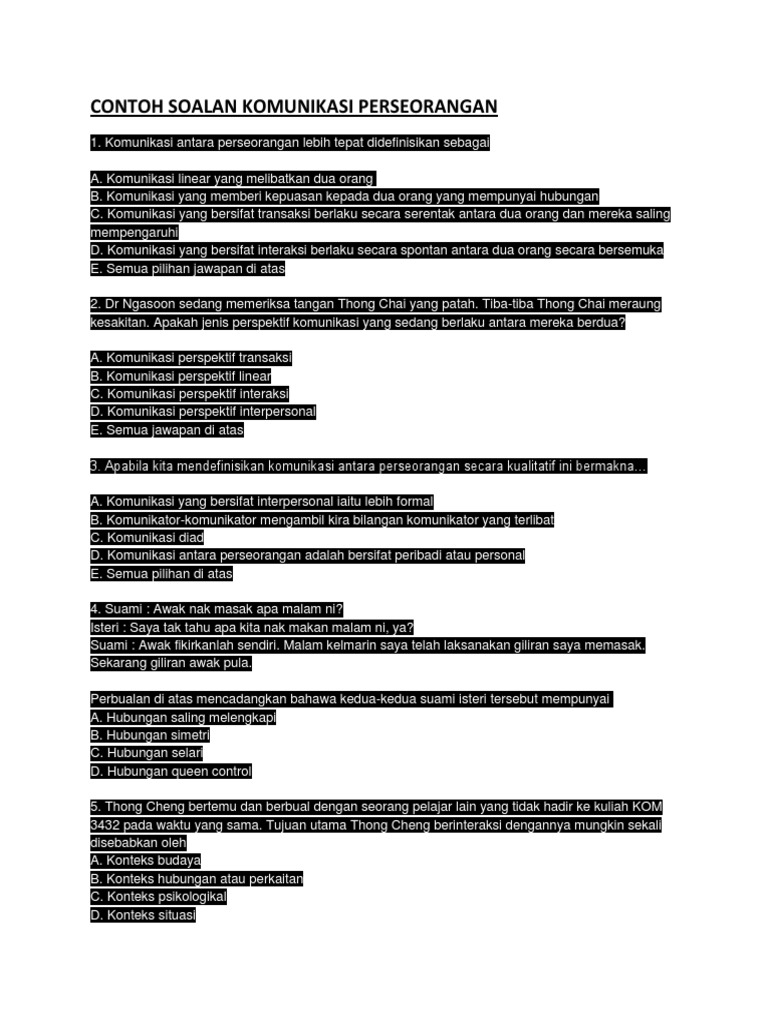 Contoh Soalan Komunikasi Perseorangan Rujukan Pdf