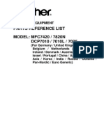 Brother MFC7420/7820 DCP7010/7025 Parts List