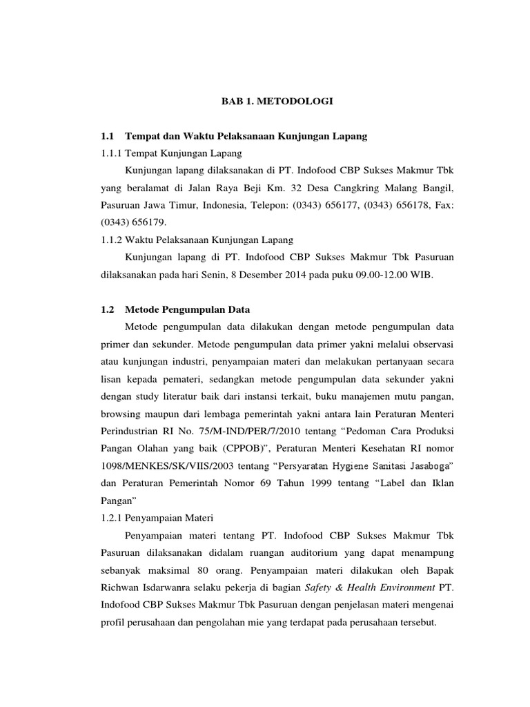 Contoh Laporan Kunjungan Industri Pt Indofood Pasuruan