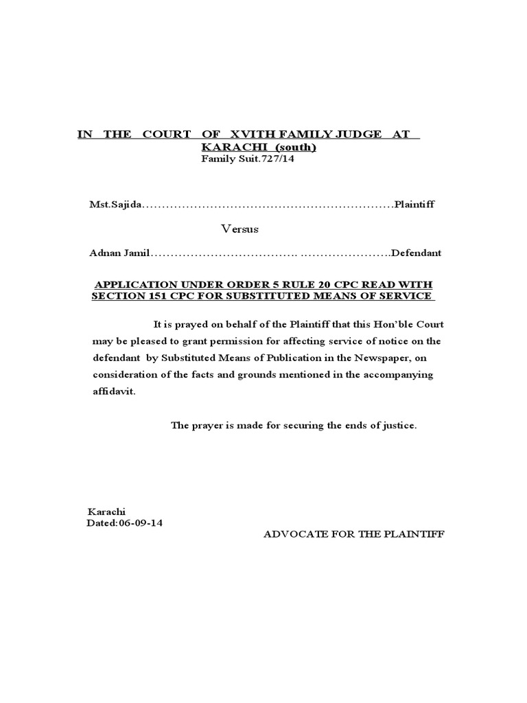 Substituted Service Request in Karachi Case | PDF | Law