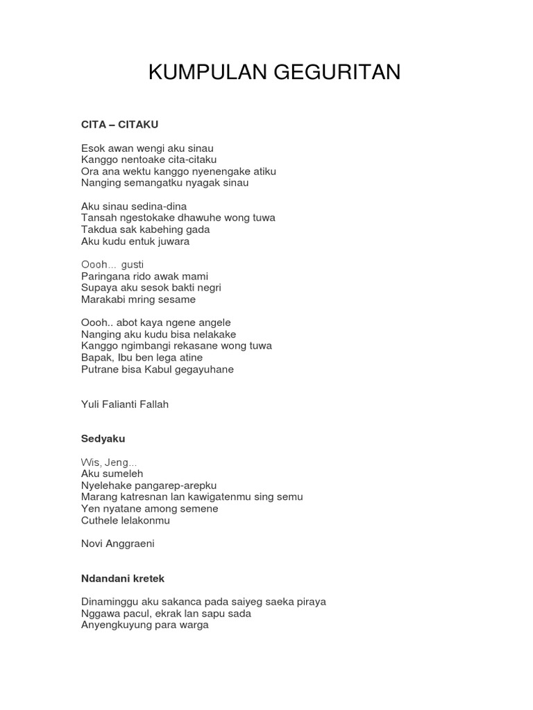 Contoh Geguritan Bahasa Jawa - Riset