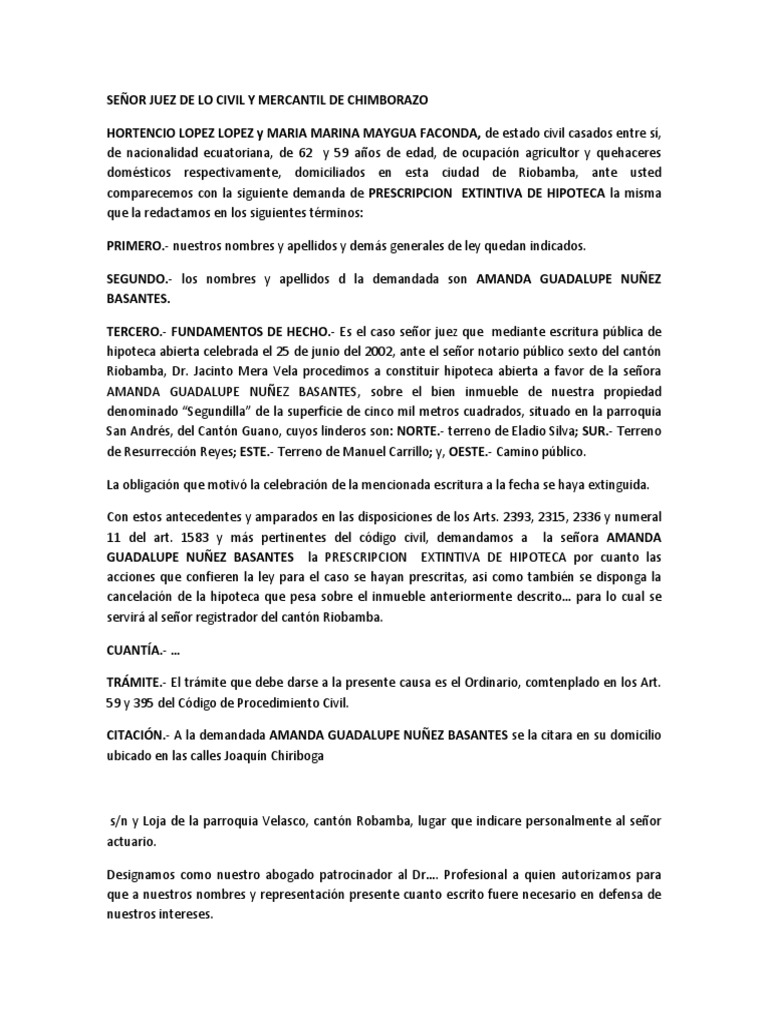 demanda de prescripción de hipoteca abierta