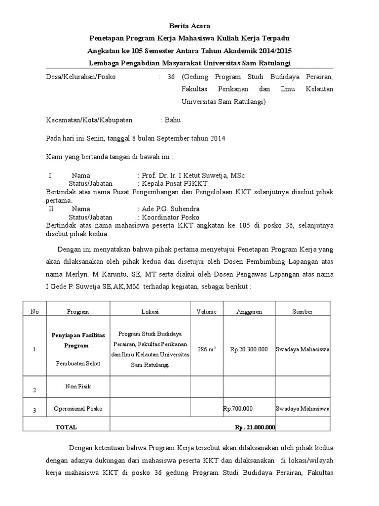 Form Berita Acara Kegiatan Kkn Ppm 10 Utama