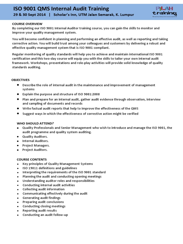 ISO 9001 QMS Internal Audit Training | PDF | Iso 9000 | Internal Audit