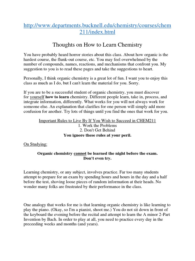Strategies for Success in Organic Chemistry | PDF