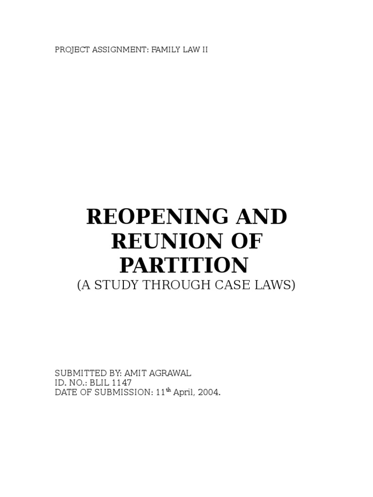 Reopening and Reunion of Partition PDF Partition Of India Lawsuit