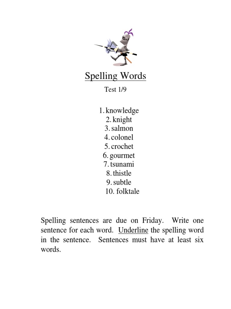 Spelling Words 1-5 | PDF