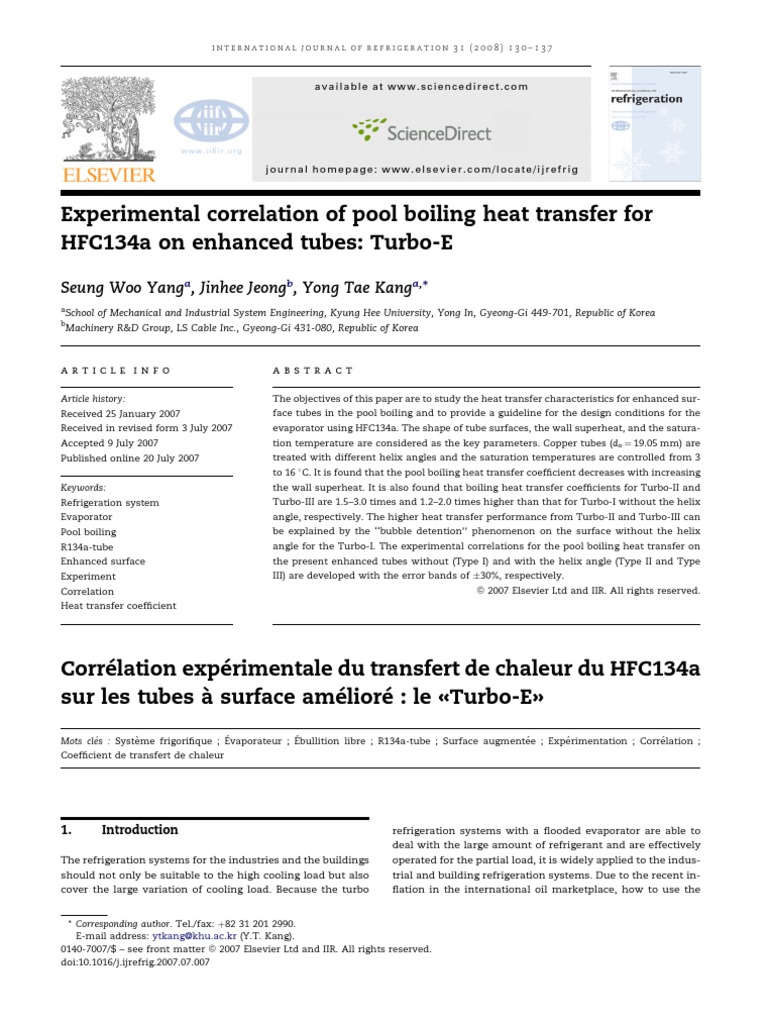 Experimental Correlation of Pool Boiling Heat Transfer For HFC134a On ...