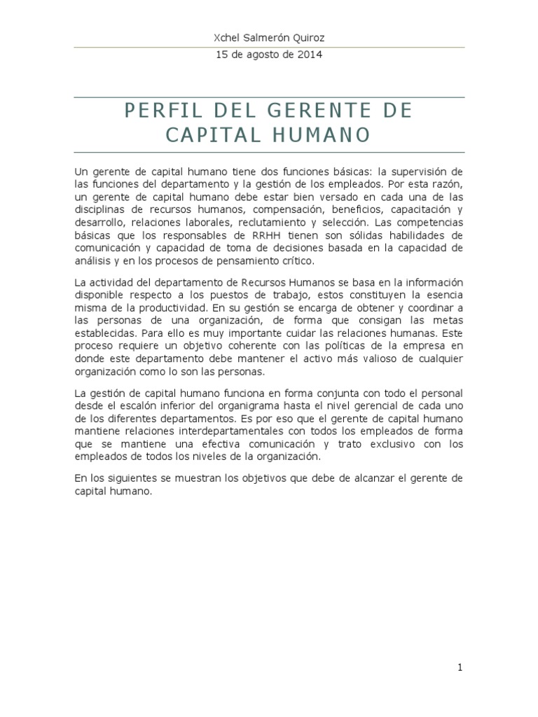 Perfil Del Gerente de Capital Humano | PDF | Recursos humanos | Economias