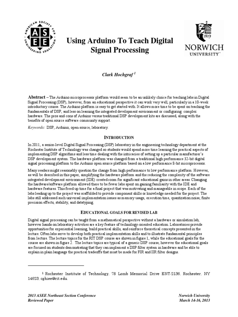 Arduino Signal Processing PDF Arduino Digital Signal Processing
