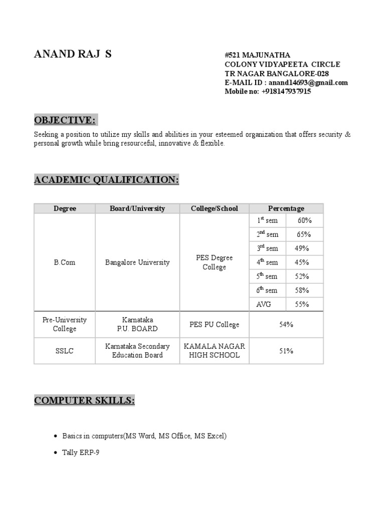 Anand Raj S: Objective | PDF | Career & Growth | Computers