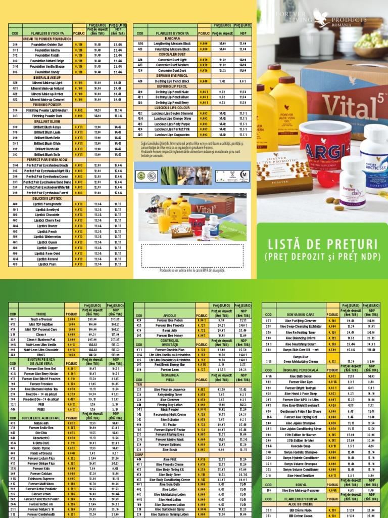 LISTA DE PRETURI FOREVER LIVING 30 SI 15 REDUCERE Toiletry Cosmetics