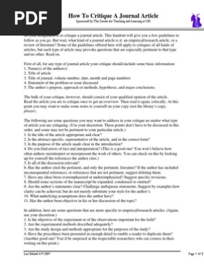 How To Critique A Journal Article | PDF