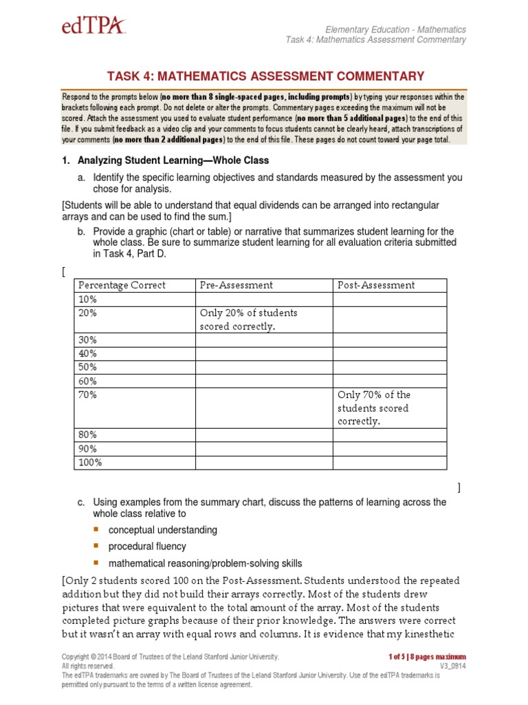 Edtpa Ele Math Assessment Commentary Final | PDF | Educational ...