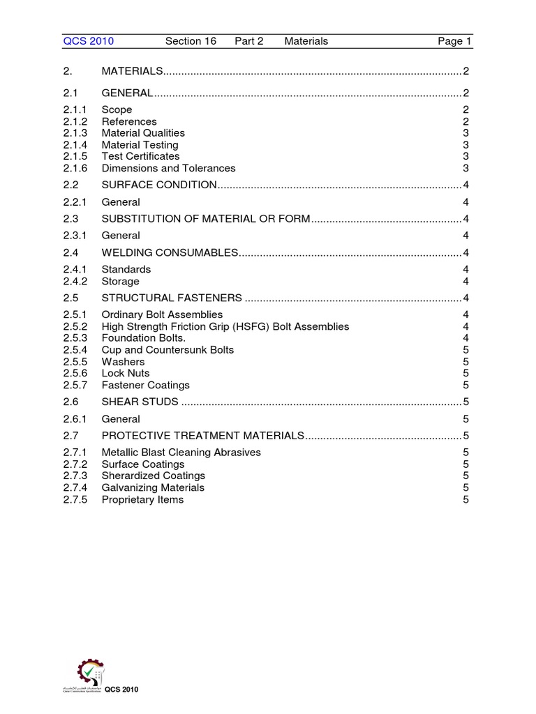 QCS 2010: Materials Standards Overview | PDF | Structural Steel | Screw