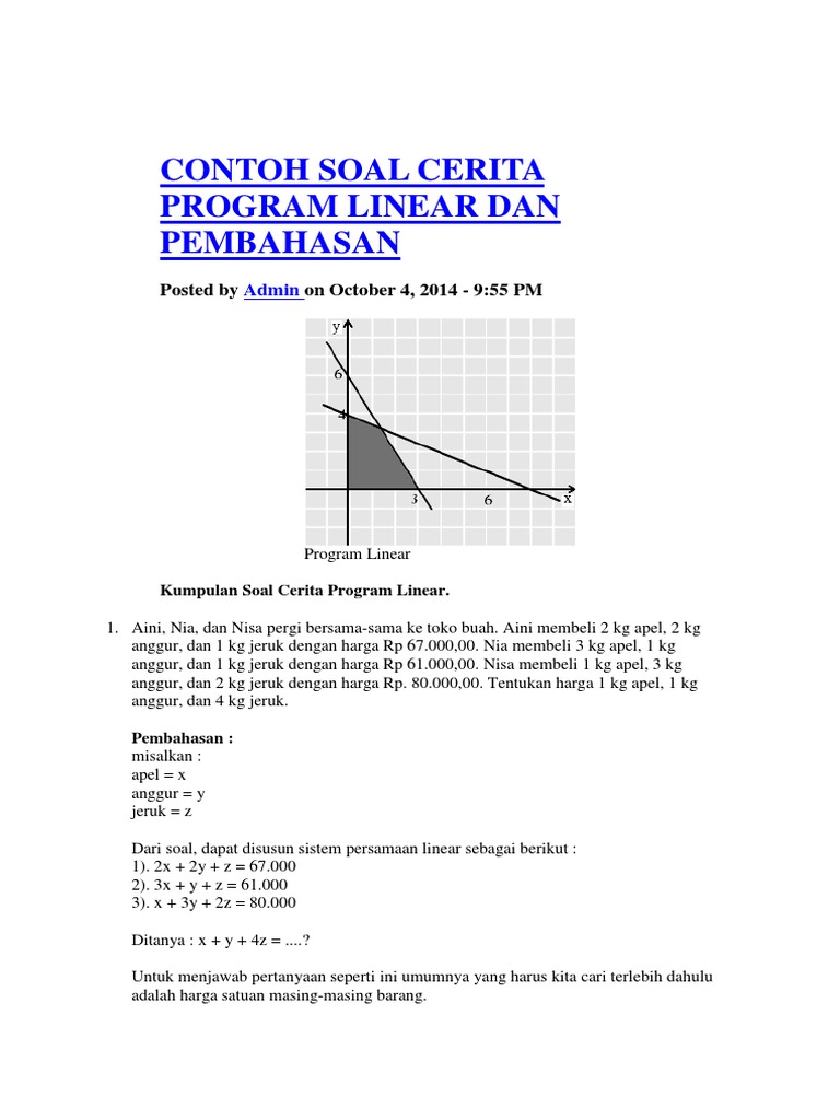 Contoh Soal Cerita Program Linear Dan Pembahasan Docx