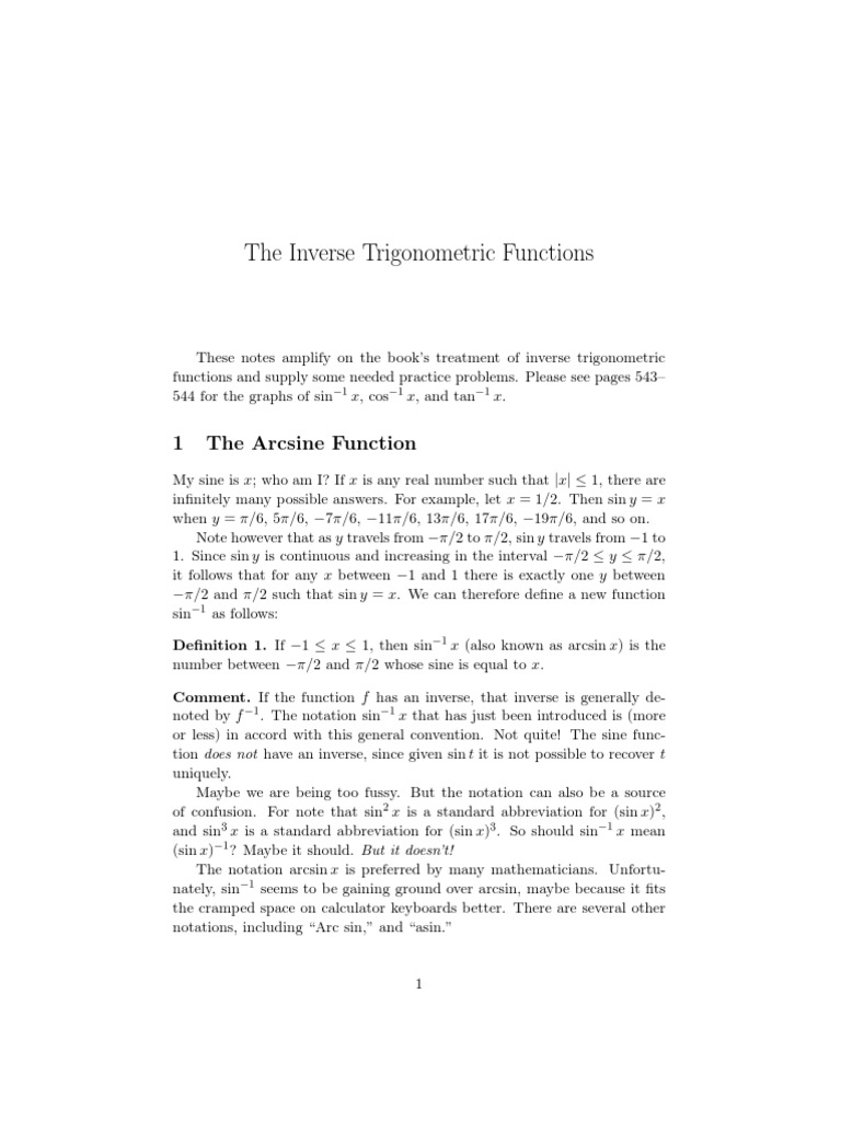 Inverse Trigonometry | PDF | Sine | Trigonometric Functions