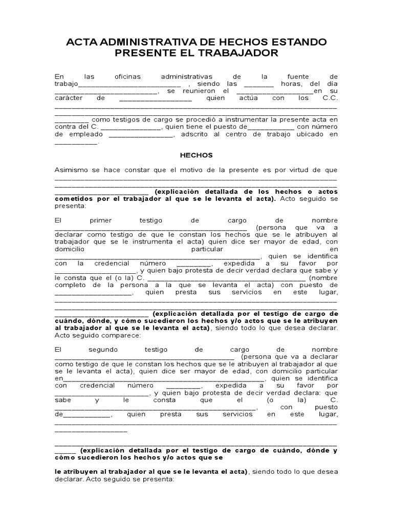 Acta Administrativa de Hechos PDF Testigo Violencia