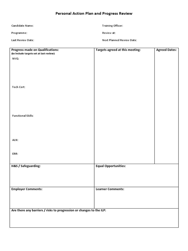 Personal Action Plan and Progress Review Mk2 | PDF