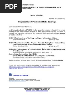 141007 Media Advisory KOSOVO PROGRESS REPORT publication.doc