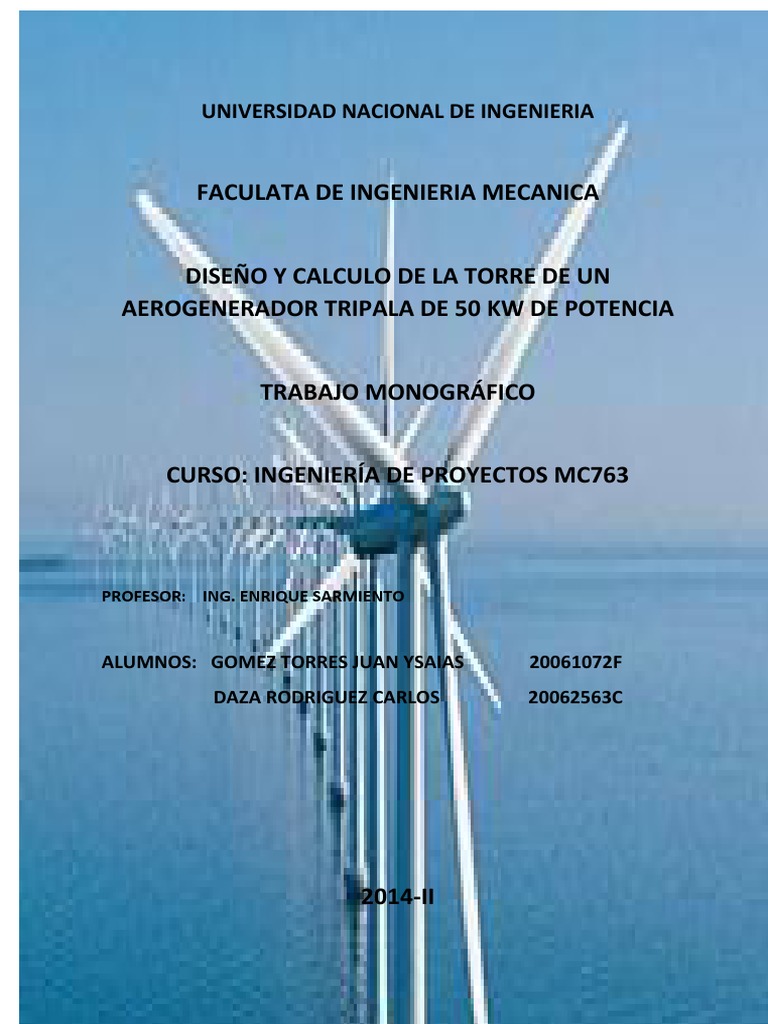Calculo y Diseño de La Torre de Un Aerogenerador | PDF | Turbina eólica ...