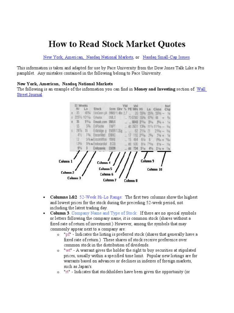 Understanding Stock Market Quotes | PDF | Stocks | Dividend