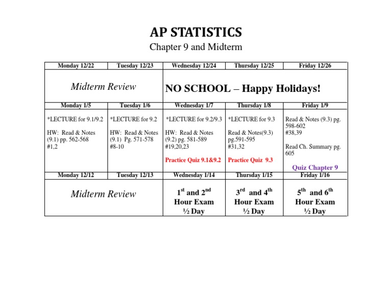AP Statistics Chapter 9 Midterm Plan | PDF