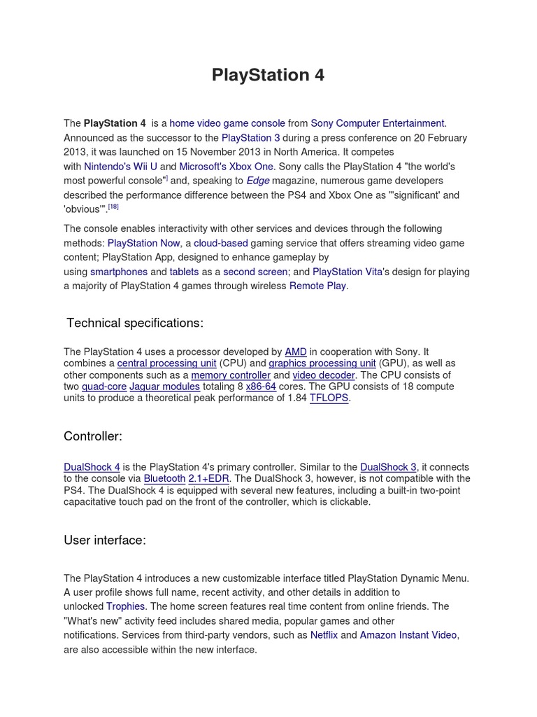 Playstation 4: Technical Specifications | PDF