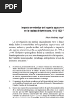 IMPACTO ECONOMICO DEL INGENIO AZUCARERO EN LA SOCIEDAD DOMINICANA -Arturo Martínez Moya