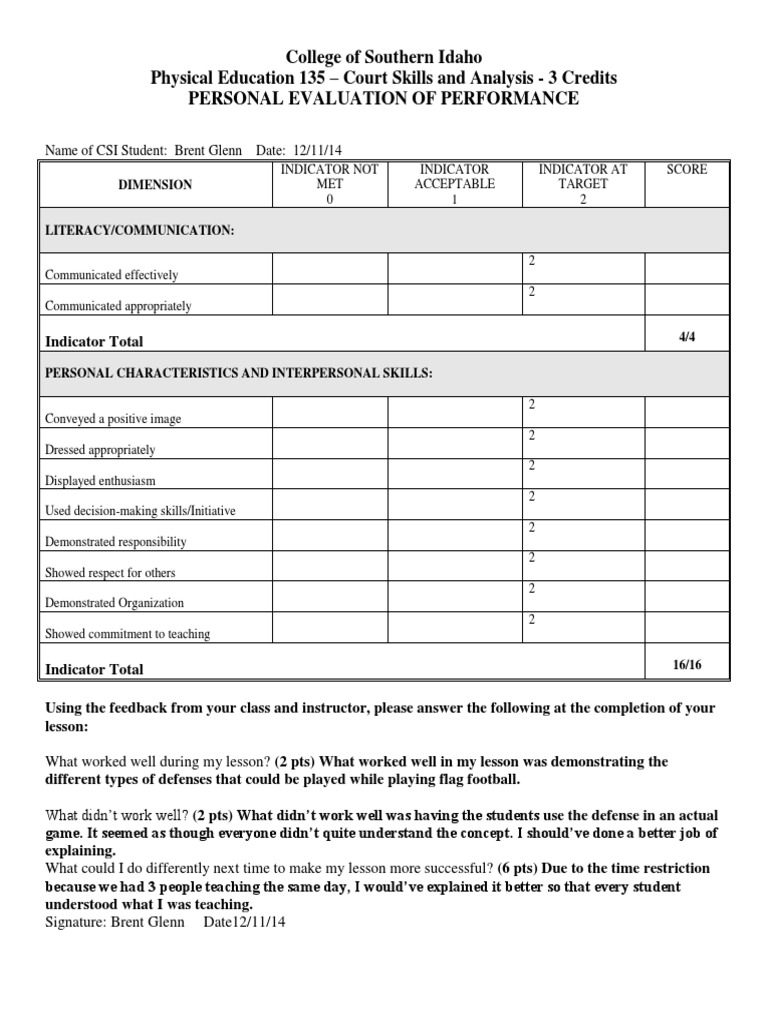 Personal Evaluation For Flag Football PDF