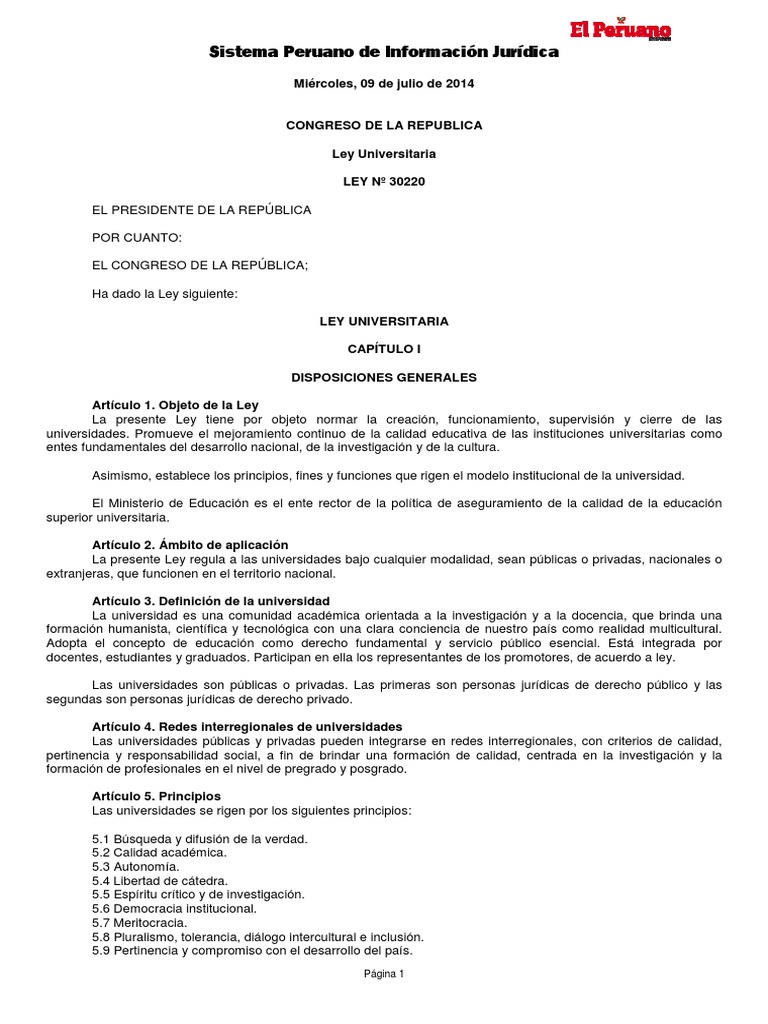 Ley Universitaria Peru PDF Universidad Educación a distancia