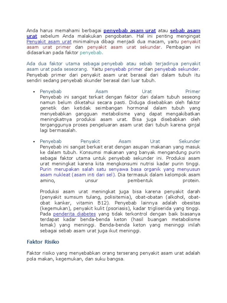 Penyebab Asam Urat