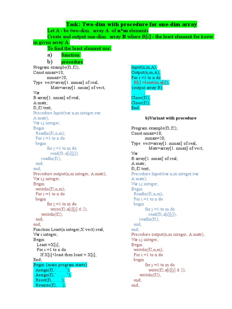 Extract Least Elements from 2D Array | PDF