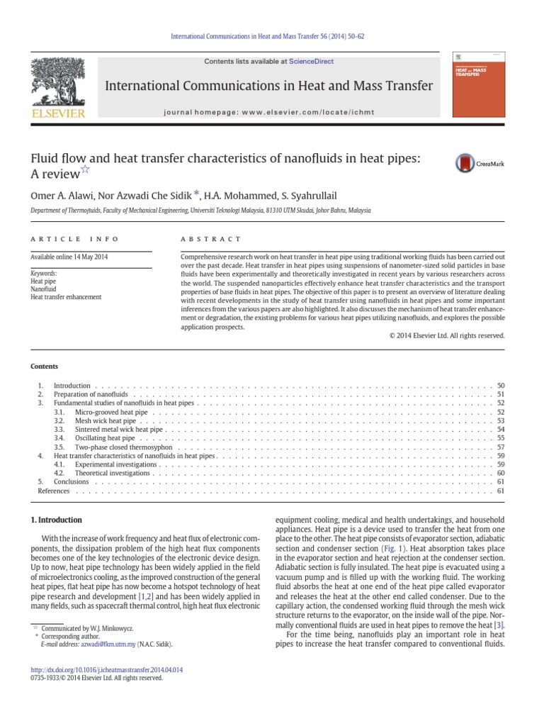Fluid Flow and Heat Transfer Characteristics of Nanofluids in Heat ...