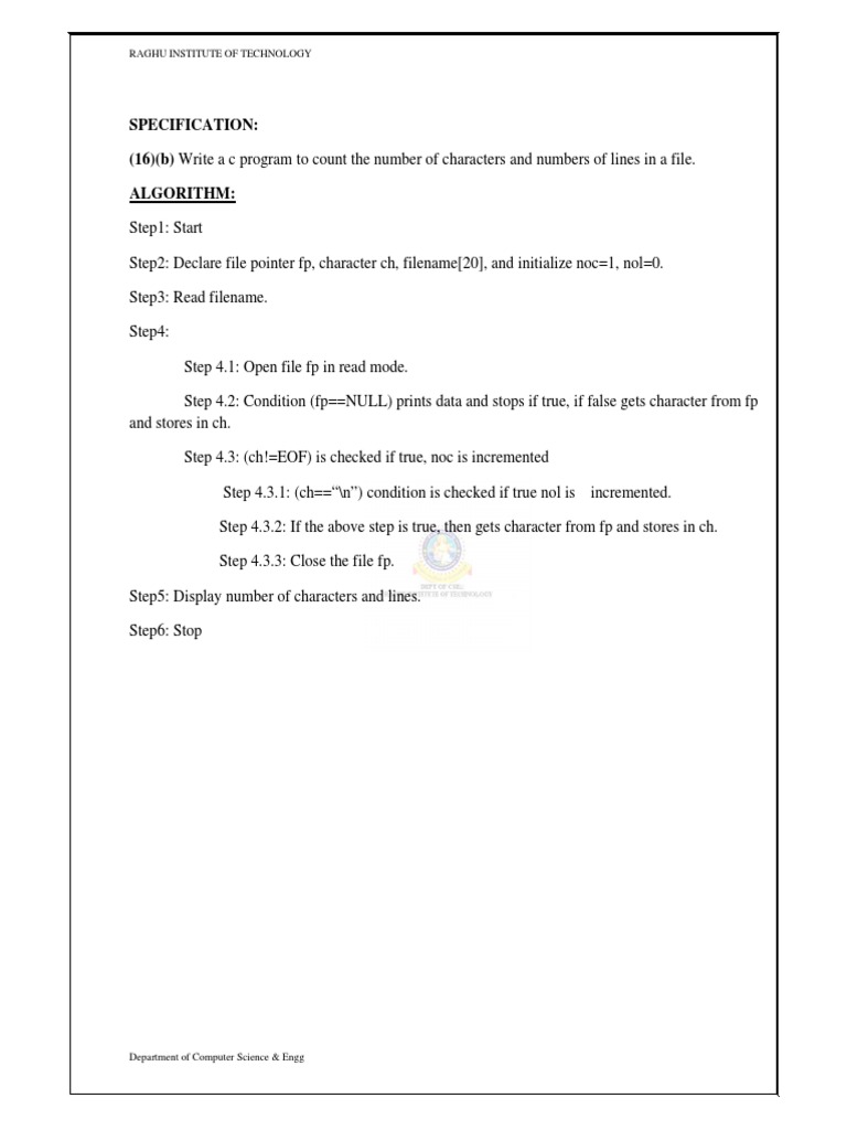 Specification: (16) (B) Write A C Program To Count The Number of ...