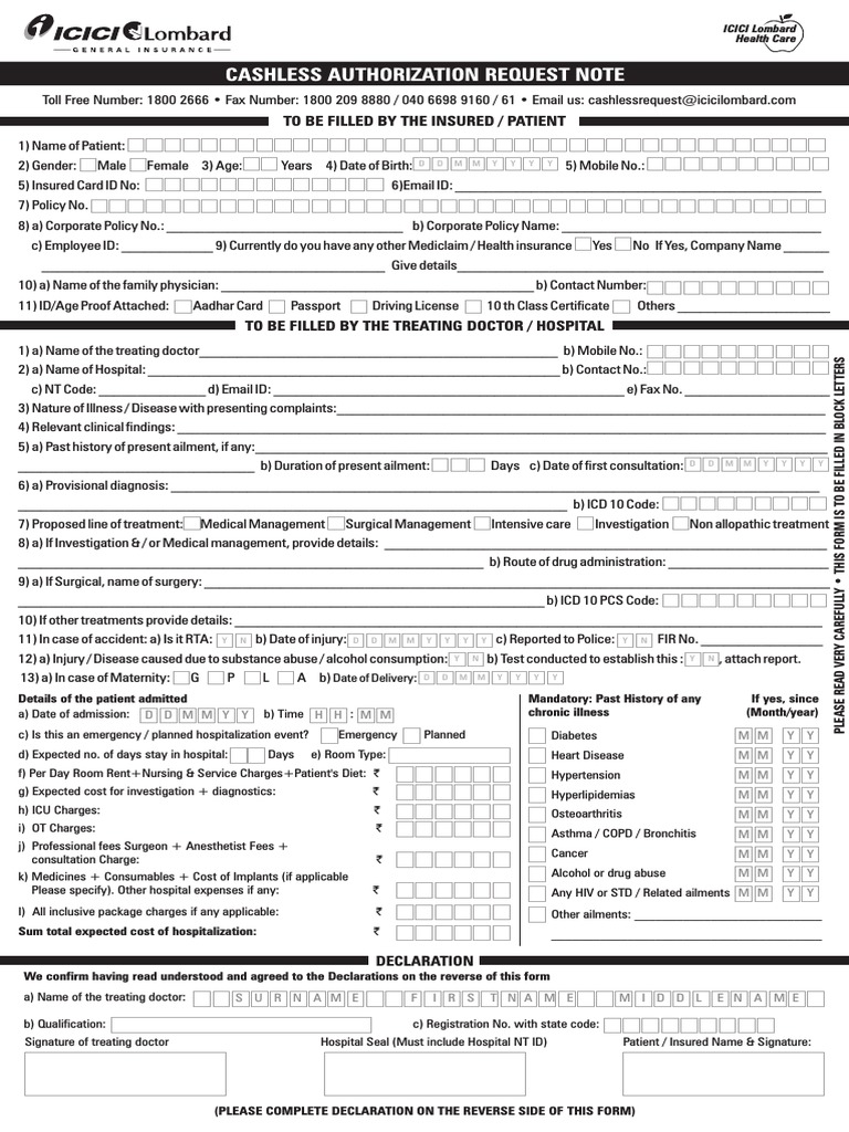 Pre Authorization Form IHealthcare | PDF | Patient | Intensive Care ...