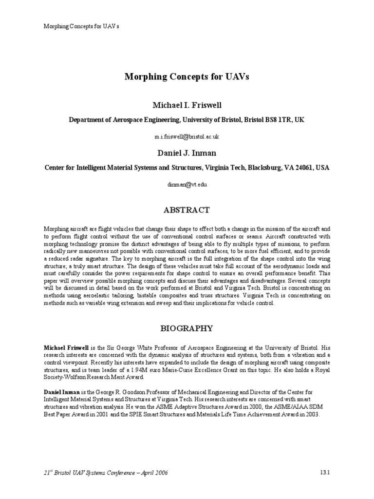 Morphing Concepts For UAVs | PDF | Truss | Aircraft