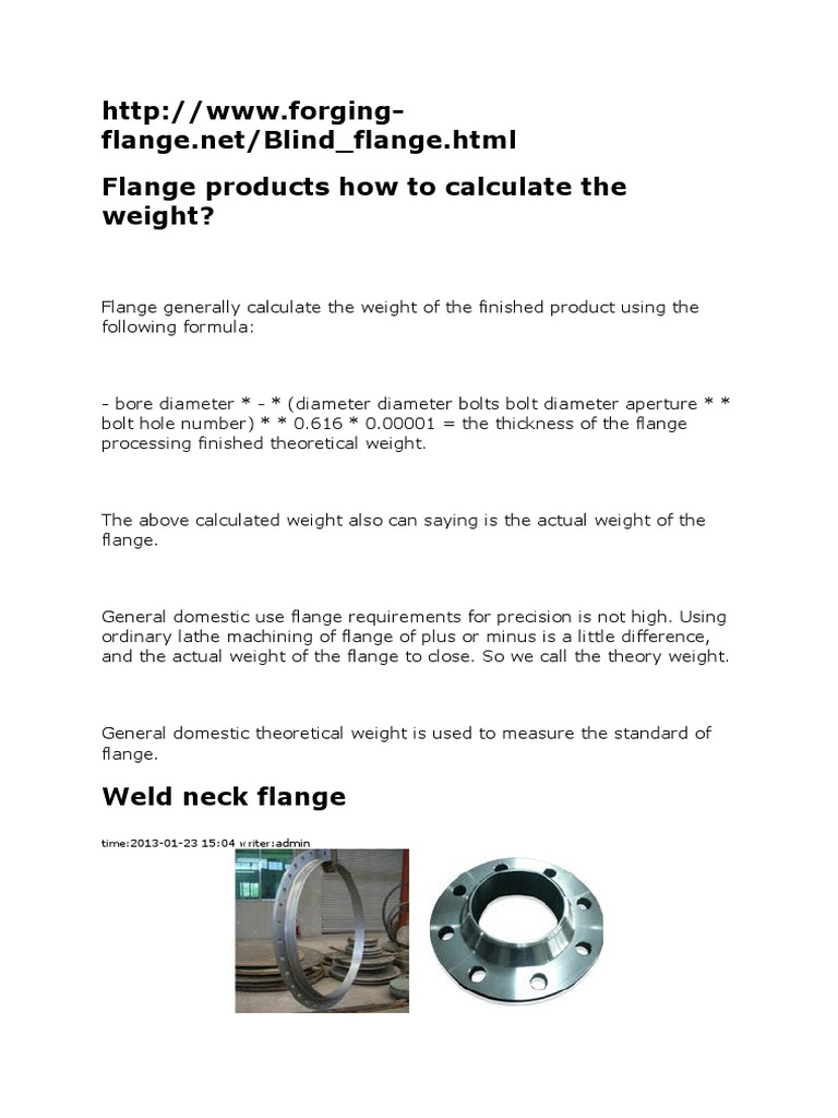 Flange Products How to Calculate the Weight Steel Industries