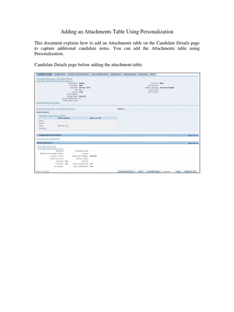 Add Attachments Table in Candidate Profile | PDF